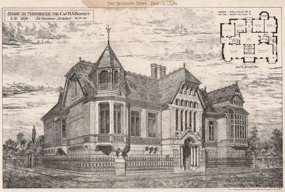 House at Manchester for Capt. H.A. Bennet; Ed. Salomons, Architect 1876 print